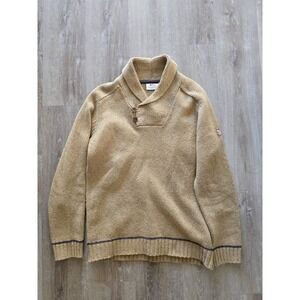 Fjallraven Lada Sweater Mens Medium  Brown Mustard Wool Blend Shawl Collar